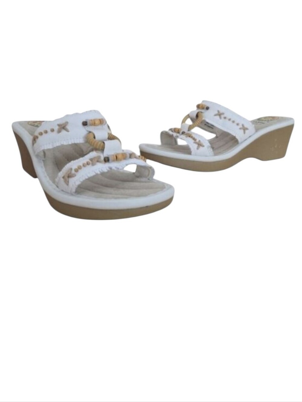 Earth Spirit "Magnolia" White Leather Wedge Sandals Size 7.5